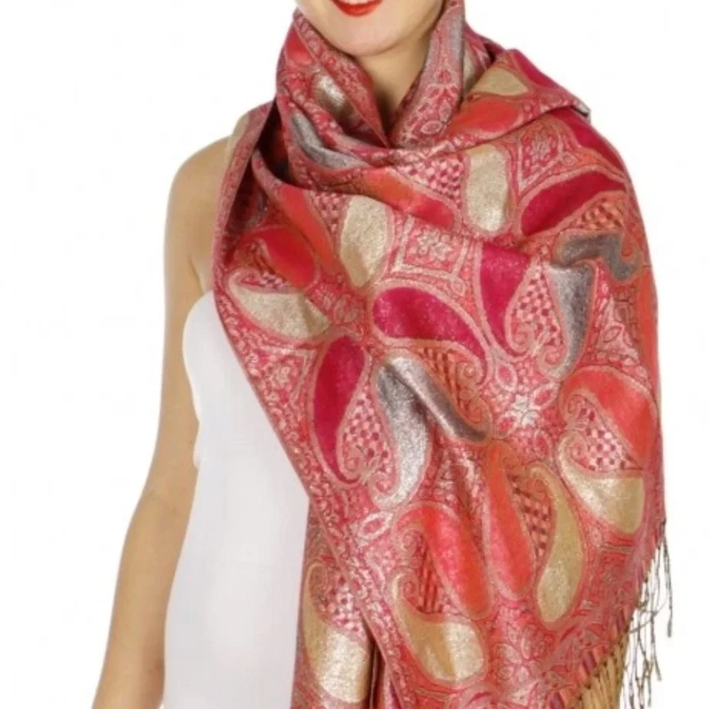 Pink Paisley Pattern Woven Scarf - Unbranded - Picture 5 of 8